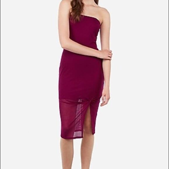 Express | Green Twist Front Strapless Midi Dress - Picture 1 of 8